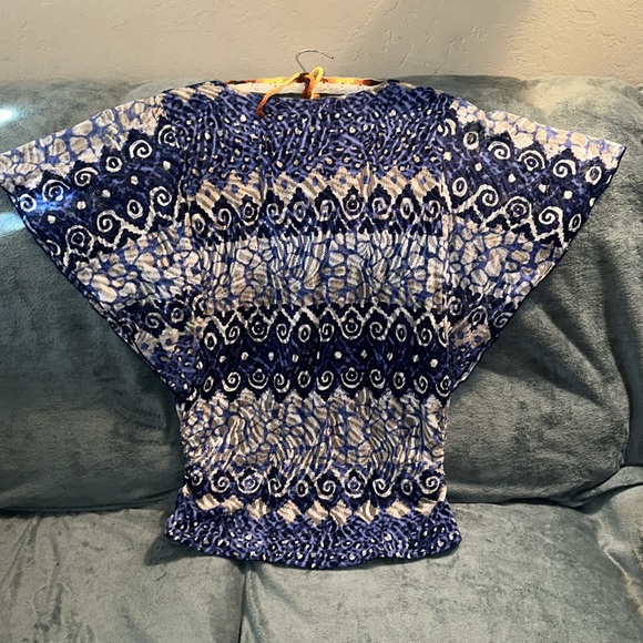 JM collection large blue tan and white stretchy top lined💕 - Picture 3 of 8